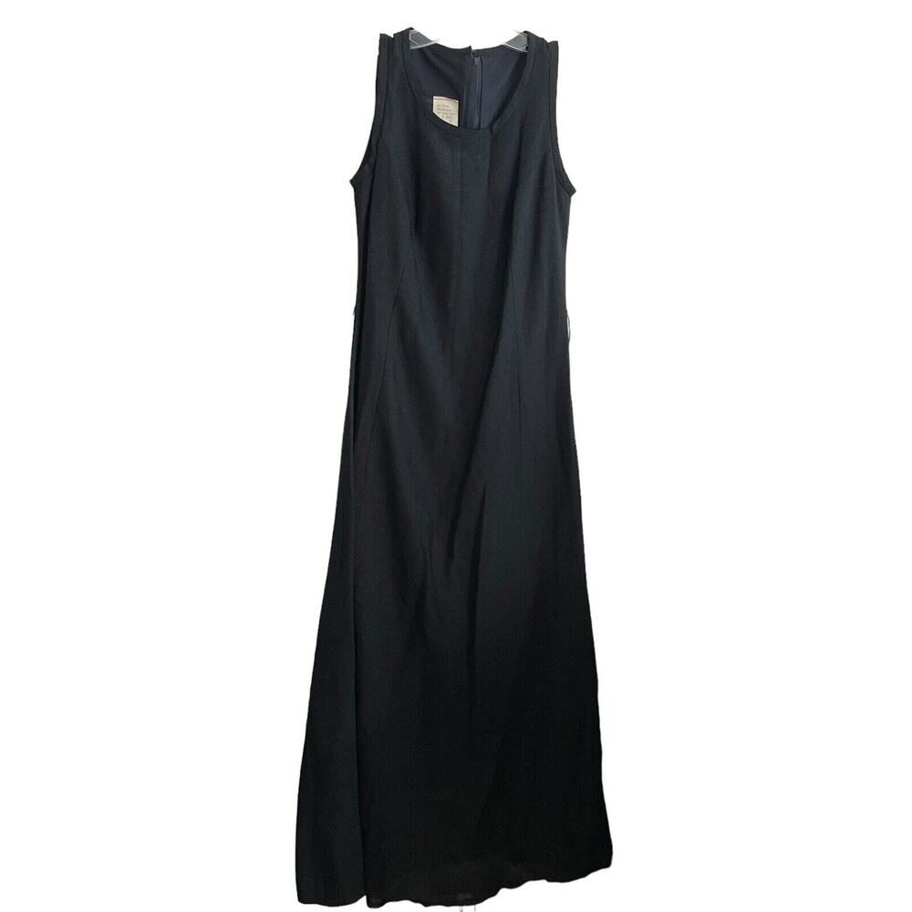 Vintage Saba Sleeveless Maxi Dress Size 8 Black Metallic 70s 80s Retro Sheath